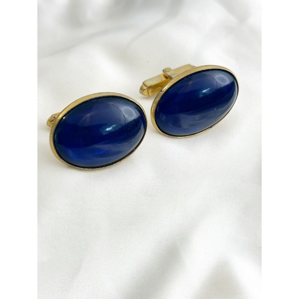 Anson Cobalt Blue Cabochon Cuff Links Oval Gold Tone